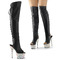 Чоботи Pleaser Bejeweled-3019DM-7 на підборах 7 дюймів, чоботи вище коліна з відкритим носком/підбором 2 3/4 дюйма, блискавка збоку, чорні, веганська шкіра/сріблясті