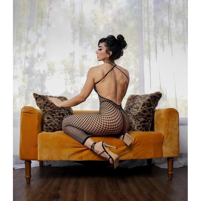 Комбінезон сітка з відкритою спиною Leg Avenue чорного кольору, O/S