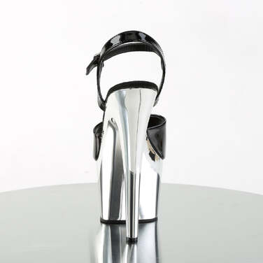 Босоніжки Adore-709 на підборах 7 дюймів, ремінець на щиколотці 2 3/4 дюйма, чорні/сріблясто-хромовані