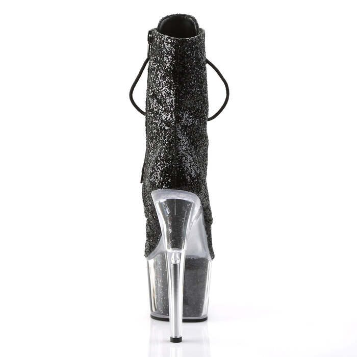 Ботильоны Adore-1020G, каблук 7 дюймов, высота 2 3/4 дюйма, блестящие, шнуровка, молния сбоку, чёрные