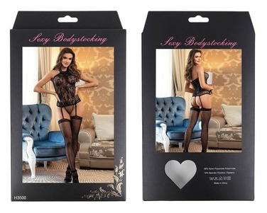 Сексуальный комбинезон в сетку с имитацией чулков Star Night, черный