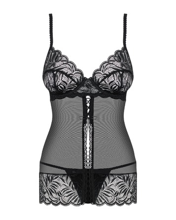 Бебідол з ажурним ліфом і шнурівкою Obsessive Contica чорний, S/M