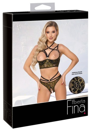 Комплект белья с открытым доступом Abierta Fina, черный, 2 предмета, размер 80B/M