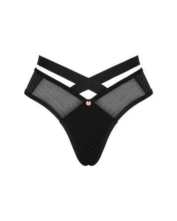 Трусики с декоративной резинкой и полупрозрачными вставками Obsessive Brasica черный, XS/S
