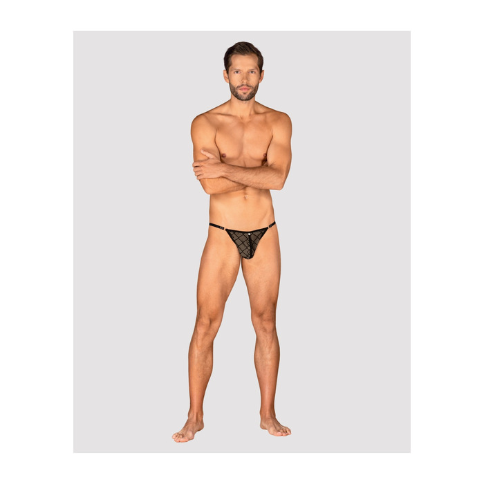 Чоловічі стрінги з ромбоподібними візерунками Severio Obsessive, чорні, One Size