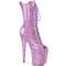 Чоботи Pleaser Flamingo-1041GP **8-дюймовий каблук, 4-дюймові черевики на шнурівці з відкритим носком, блискавка збоку, бузковий блискітки, лаковані