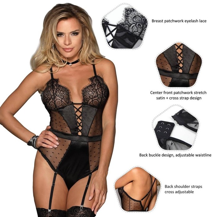 Элегантный черный кружевной бэбидолл Star Night с открытой спиной, M