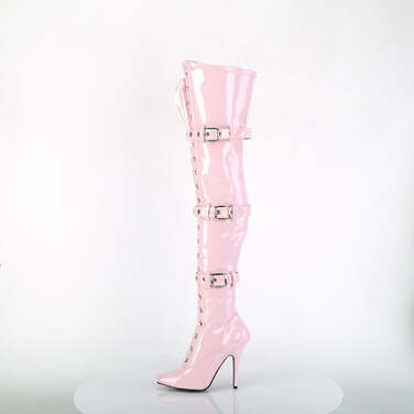 Boots Seduce-3028 Эластичные сапоги до бедра на каблуке 5 дюймов, со шнуровкой, ремешком на пряжке и молнией сбоку, нежно-розовые