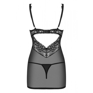 Пеньюар Obsessive 867-CHE-1 с кружевным лифом, черный, L/XL