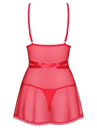 Сорочка Obsessive Lovlea з декоративними стрепами по грудях, червоний, S/M