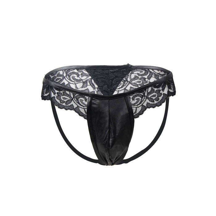 Сексуальные мужские трусы Star Night из экокожи с кружевом, черные, XS