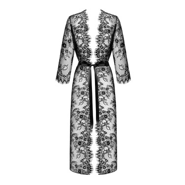 Пеньюар Obsessive Lashy напівпрозорий мереживний, чорний, S/M