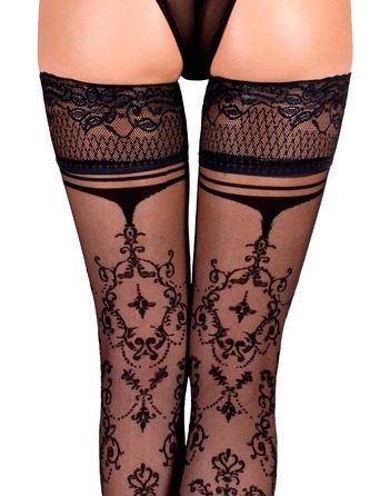 Панчохи на силіконовій стрічці чорні Ballerina's Secret BS113 з візерунком бароко, по всій довжині, L/XL