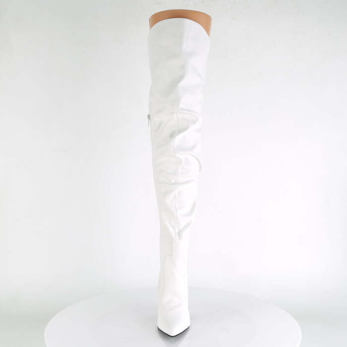 Сапоги Classique-3011, каблук 4 дюйма, высокие, с заостренным носком, с подкладкой из искусственного меха, боковой молнией, белая искусственная кожа