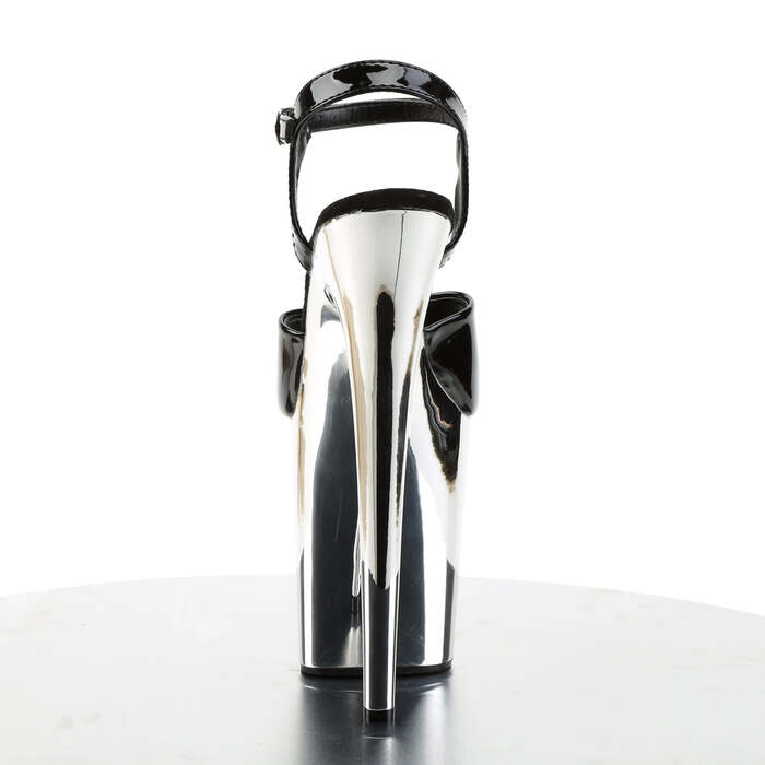 Босоніжки Flamingo-809 на підборах 8 дюймів, босоніжки з ремінцем на щиколотці 4 дюйми з хромованою підошвою, чорні/сріблясті хромовані