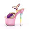 Босоніжки Pleaser Unicorn-711T на підборах 7 дюймів, босоніжки з ремінцем на щиколотці 3 1/4 дюйма з єдинороговим підбором, рожеві/ніжно-рожеві