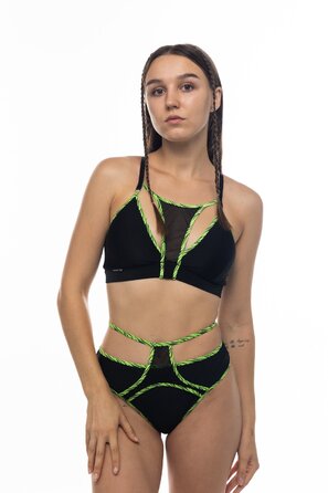 Combo Mesh – Шорти з сіткою та кольоровими стрічками для pole dance, heels і сценічних виступів - зелений