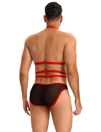 Чоловічі труси з портупеєю та чокером Star Night червоний-чорний, L