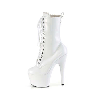 Ботинки Adore-1040WR-HG *Каблук 7 дюймов, голографическая шнуровка 2 3/4 дюйма, молния сбоку, белые