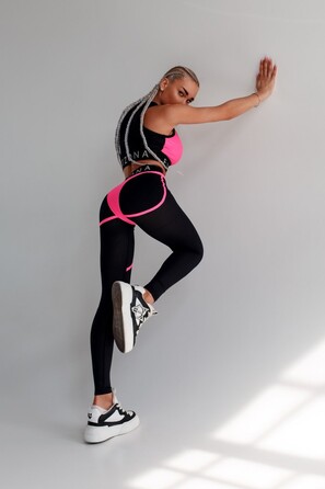 Легінси FZ Black Mesh Leggings with Imitation Shiny Neon-Pink Thongs