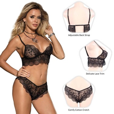 Комплект мереживної нижньої білизни Star Night чорний, M