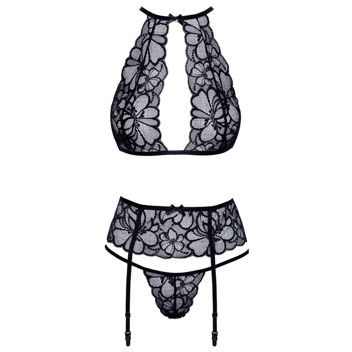 Комплект белья из нежного цветочного кружева Kissable Bra Set Lace черный, S/M