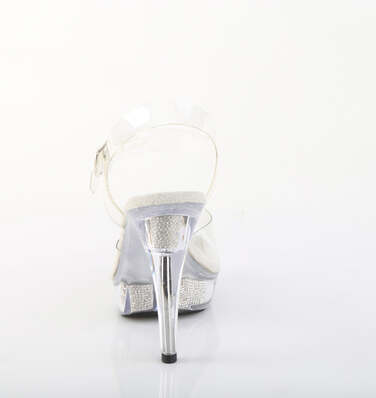 Босоножки Cocktail-508SRSI. Каблук 5 дюймов, ремешок на щиколотке шириной 1 дюйм, PF-вставки, прозрачные/серебристые стразы