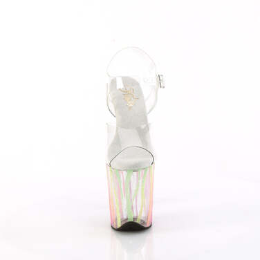 Босоножки Flamingo-808RG-03. Каблук 8 дюймов, ремешок на щиколотке 4 дюйма из PF-материала, подошва с УФ-фильтром, прозрачные/разноцветные.