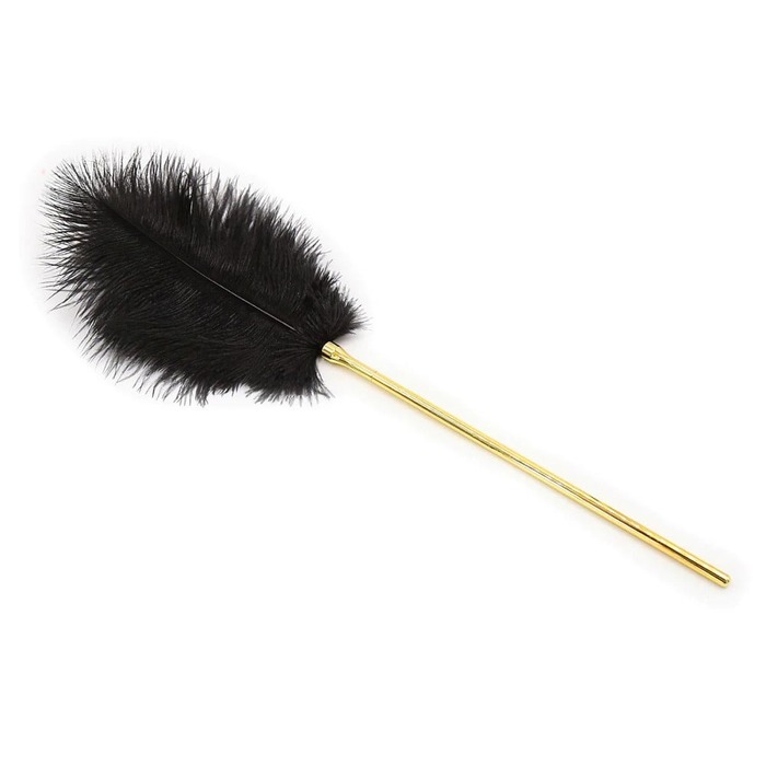 Тиклер DS Fetish с черным пером на золотистой ручке, 20 см