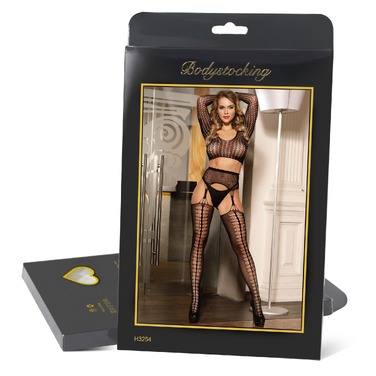 Комплект у сіточку Star Night топ з довгим рукавом та колготки з імітацією панчох, чорний