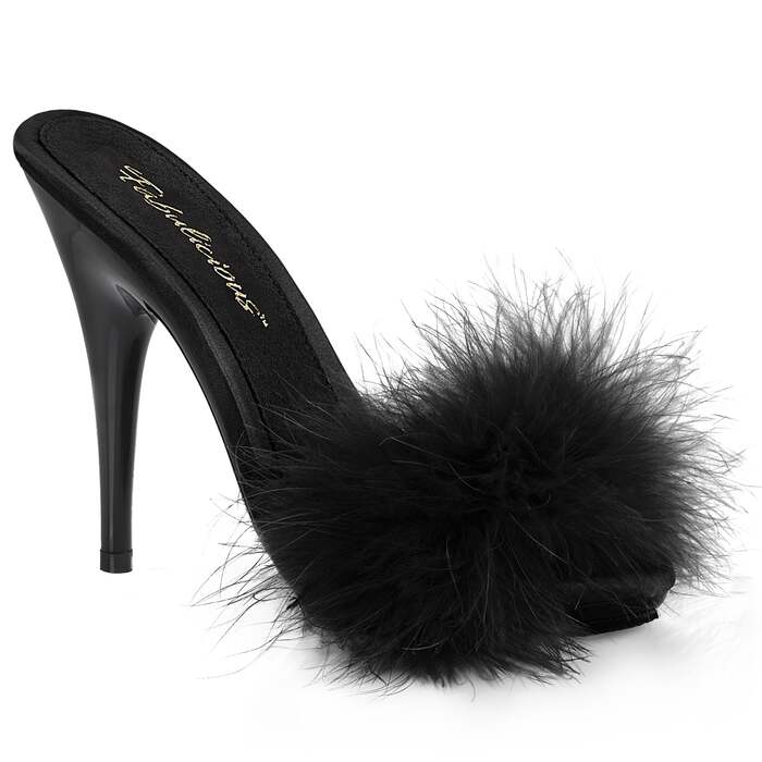 Босоножки-слайды Poise-501F, каблук 5 дюймов, PF 3/8 дюйма, Marabou Slide, чёрные