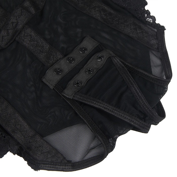 Кружевное боди Star Night с доступом и подтяжками, черное, XS-S