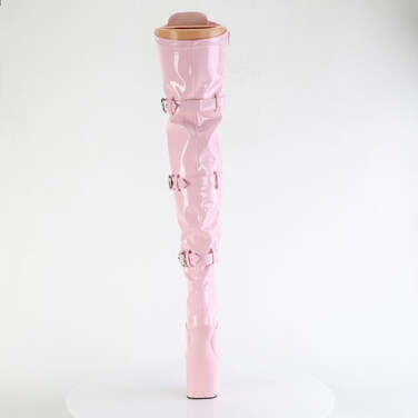 Сапоги Craze-3028, высота 8 дюймов, без каблука, высота 3 дюйма, ботфорты с PF-застежкой, шнуровкой спереди, молния сбоку, нежно-розовый