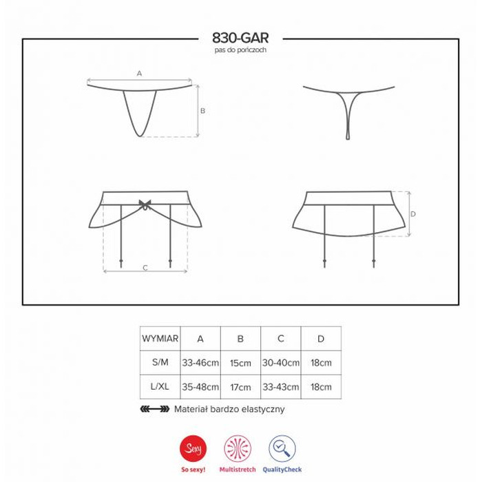 Пояс для панчіх чорний Obsessive 830-GAR-1 garter belt L / XL