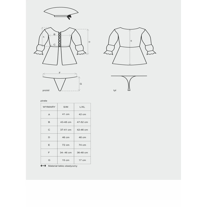 Костюм Піратки Obsessive чорний з жовтим, S/M