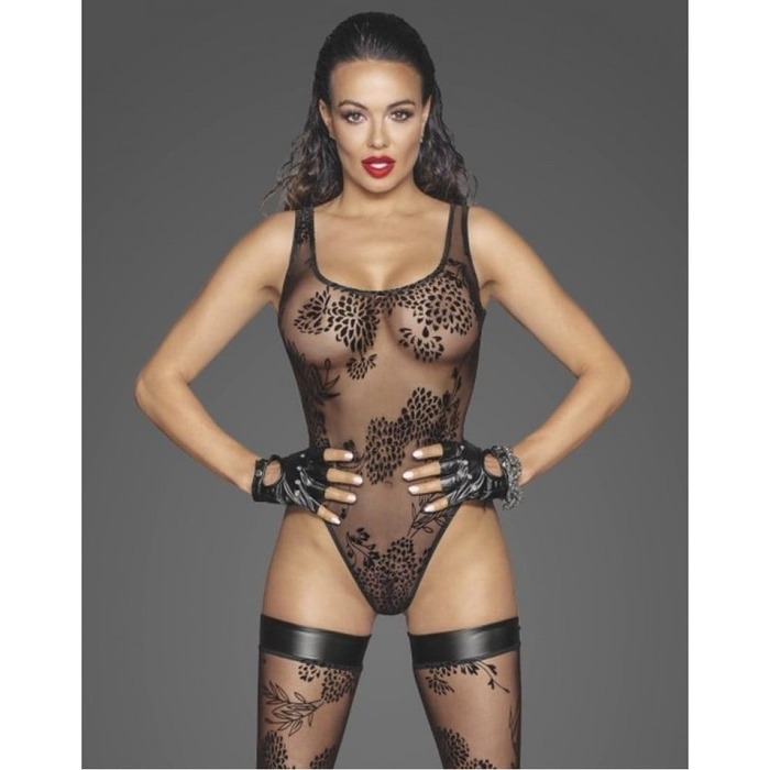 Боді з візерунками M F242 Noir Handmade, напівпрозоре, чорне