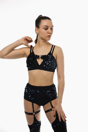 Панчохи Dance Exo Sequin та Підтяжками для Pole Dance, Heels та Сценічних Виступів - чорний