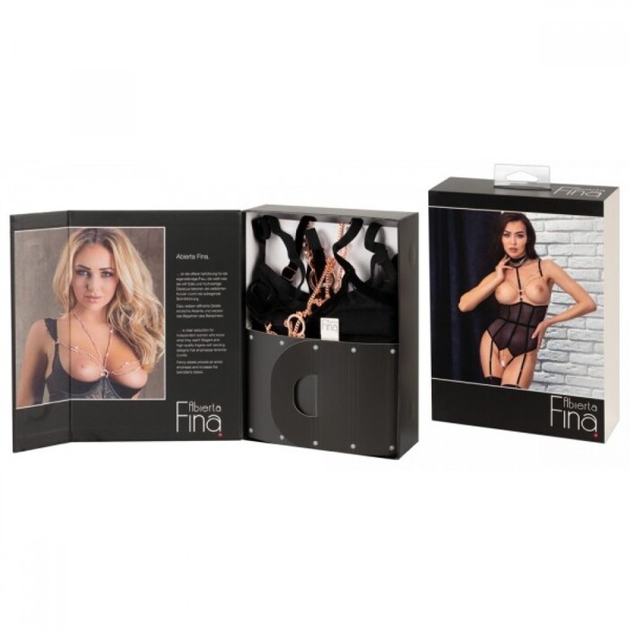 Боди открытый Abierta Fina Decoration с чокером и декоративными цепочками Decoration, черный, S