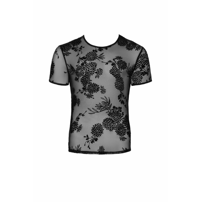 Мужская футболка из сетки с узорами цветов Noir Handmade черная, S