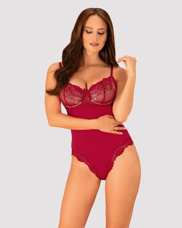 Боди сексуальное с кружевными вставками Obsessive Rosalyne красное, L/XL