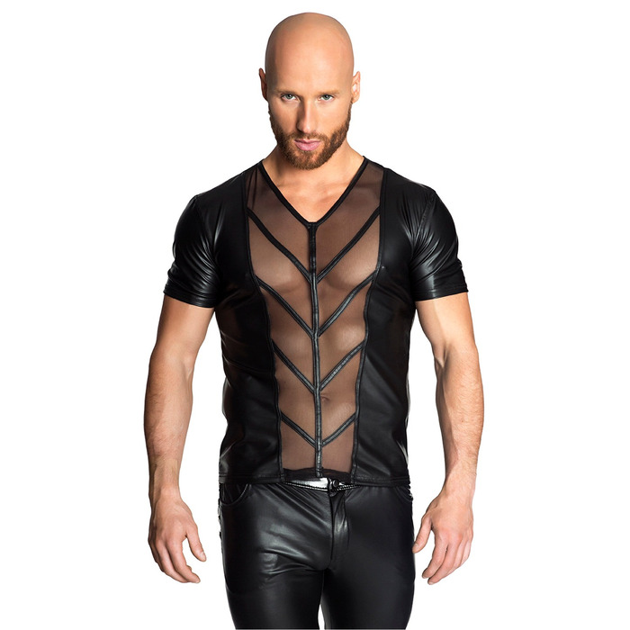 Футболка мужская со вставками сетки посредине Noir Handmade H029 черная, S