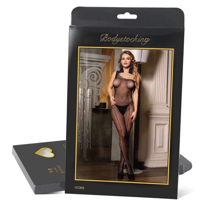 Комбинезон ажурный со стразами Star Night на одно плечо, черный