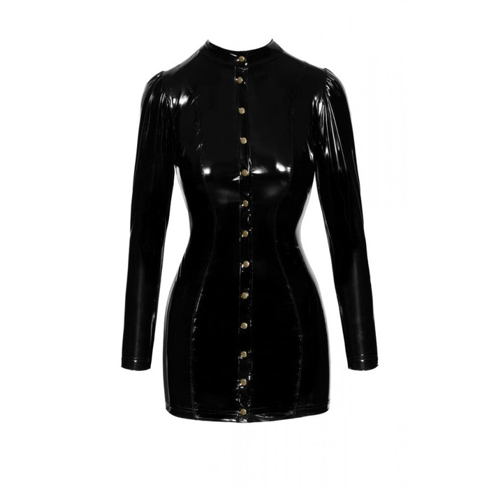 Платье из винила с золотыми пуговицами Noir Handmade LF246 с длинным рукавом, черное, S