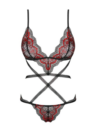 Боді Obsessive Megies з стрепами, що перехрещуються, чорно-червоний, L/XL