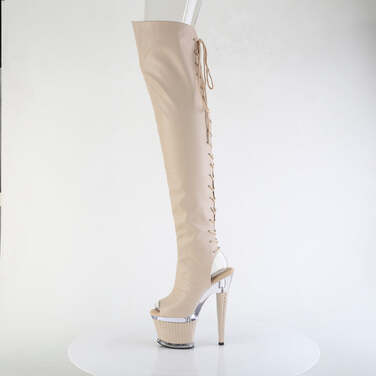 Сапоги Spectator-3030, каблук 7 дюймов, 3-дюймовые текстурированные PF-сапоги со шнуровкой сзади, молния сбоку, бежевая искусственная кожа/прозрачно-бежевый