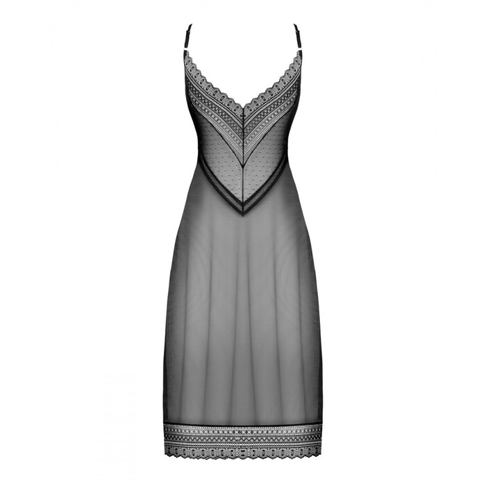 Пеньюар длинный Obsessive Estiqua с открытой спиной, черный, M/L