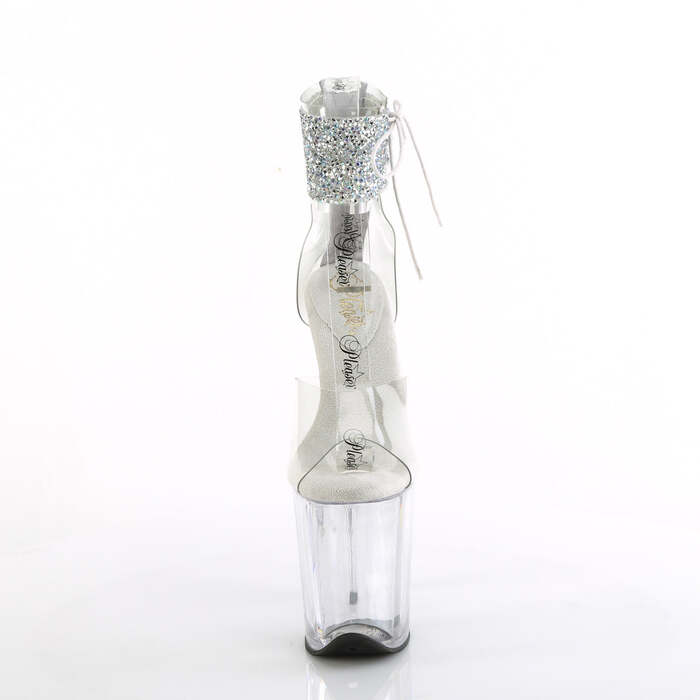 Босоножки Flamingo-824RS-02, каблук 8 дюймов, манжета на щиколотке 4 дюйма, босоножкии с PF-застежкой, молния сзади, прозрачный/серебристый