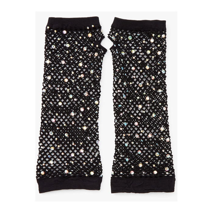 Рукавички в сітку із стразами One SIze Fishnet Arm Warmers Gloves від Leg Avenue Rhinestone, чорні