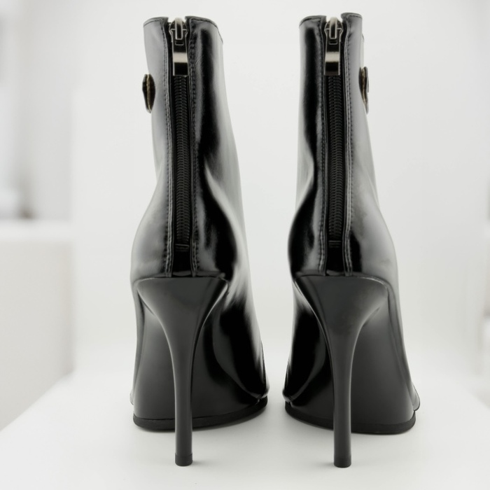 Хілси leather з язичком та литою підошвою, професійне взуття для сучасних танців з відкритим носком та шнурівкою. Ботильйони для High heels (хай хілс), Чорний 11 см, еко шкіра