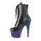 Чоботи Pleaser Adore-1020BP *7 дюймів на підборах, 2 3/4 дюйма на шнурівці, збоку блискавка, чорні, веганська шкіра/сині